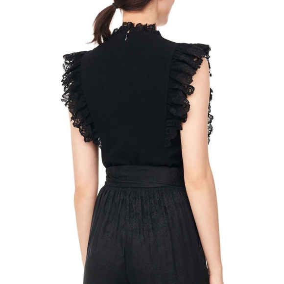 [Rebecca Taylor] Black Crepe & Lace Top - Picture 3 of 4